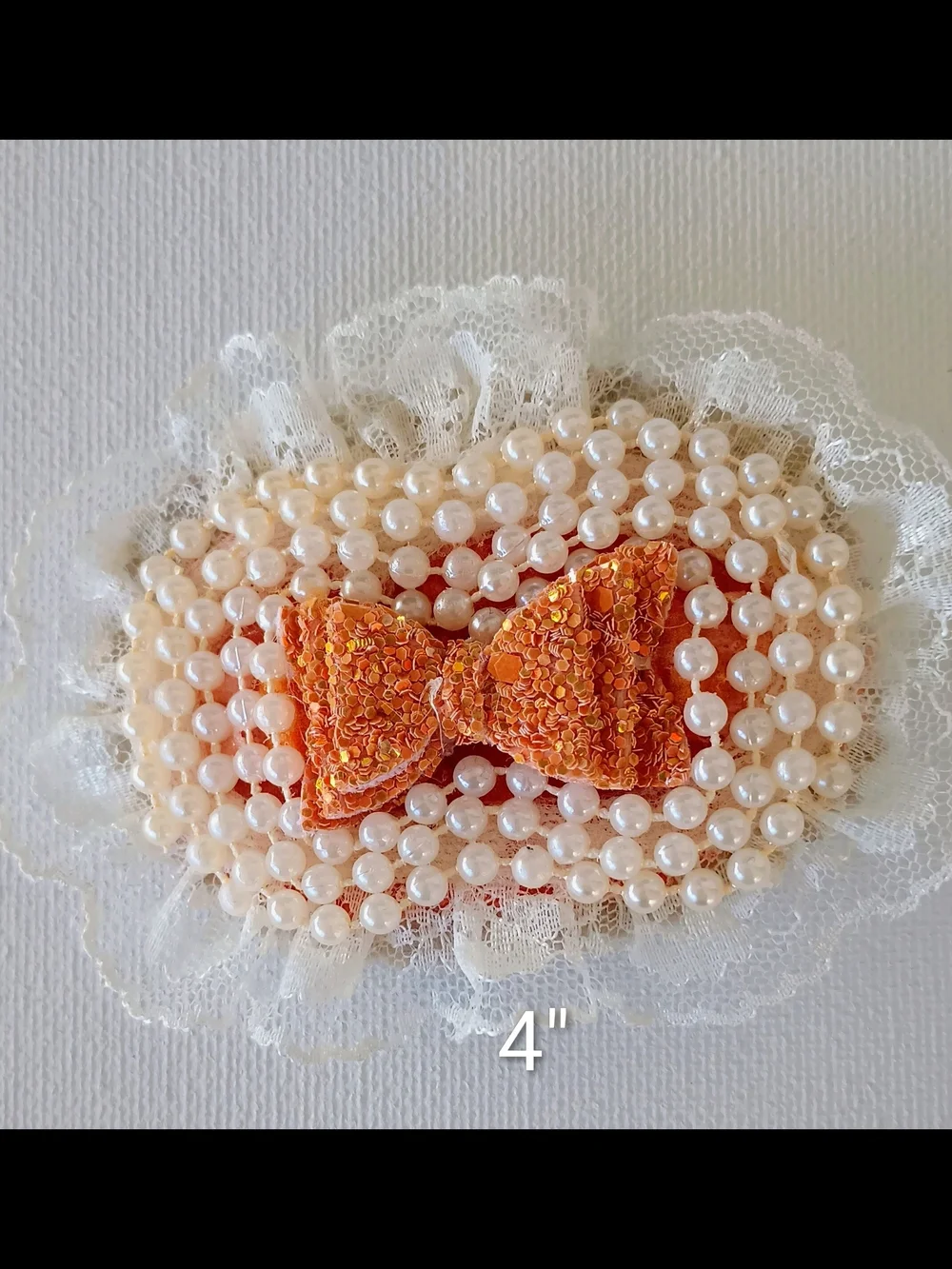 Orange Pearl & Lace Kids Hair Clip Set with Satin Bows